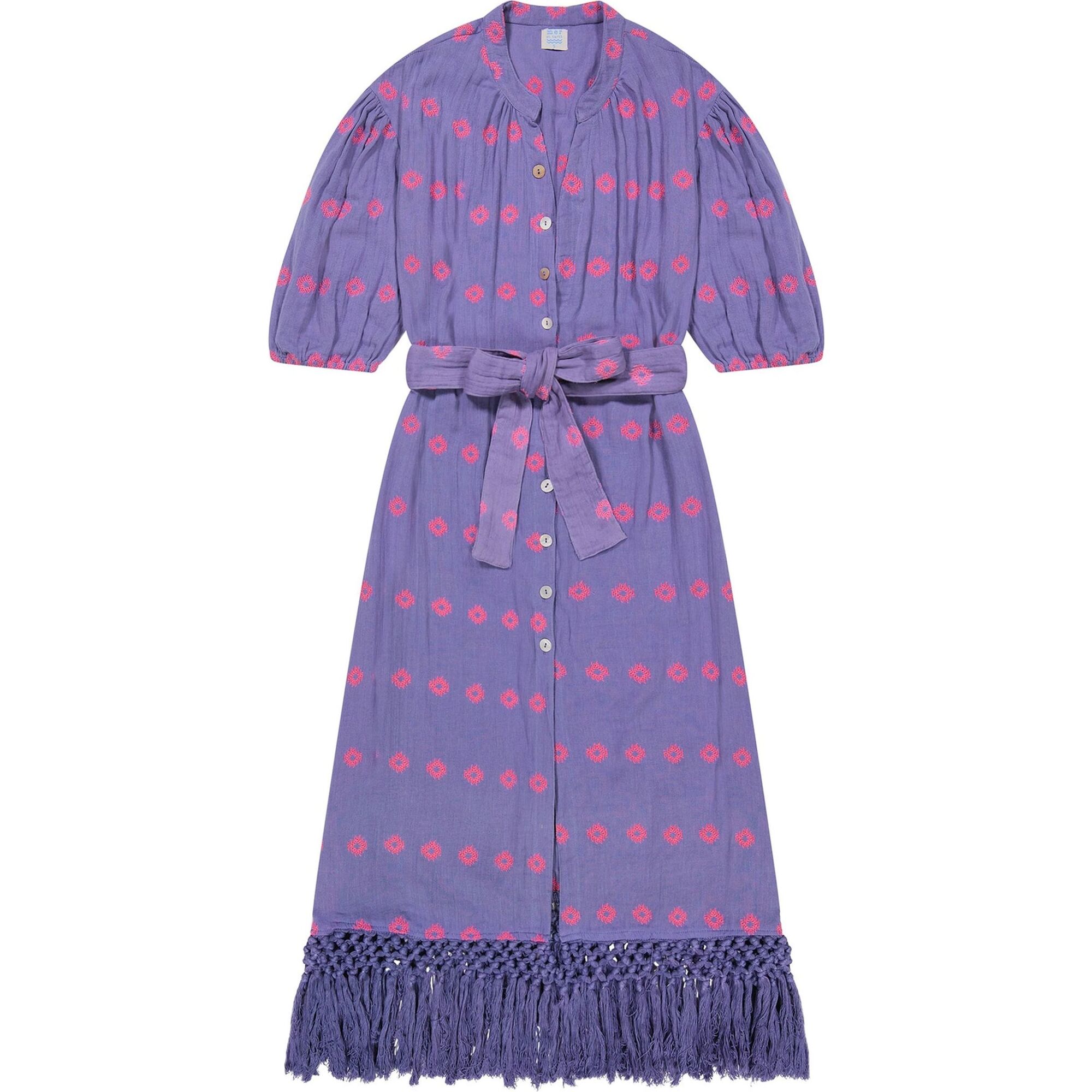 Women's Estelle Periwinkle Embroidered Fringed Shirt Dress, Multicolors - Dresses - 1