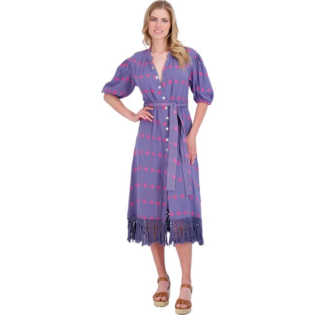 Women's Estelle Periwinkle Embroidered Fringed Shirt Dress, Multicolors - Dresses - 2