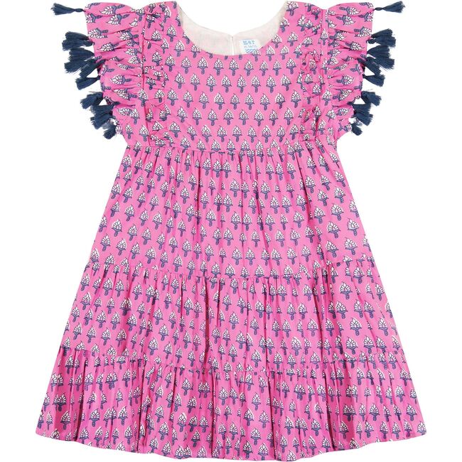 Sophie Scoop Neck Short Sleeve Tassel Dress, Pink