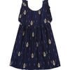 Luxe Daphne Silk Dupioni Flutter Sleeve Dress, Navy - Dresses - 1 - thumbnail