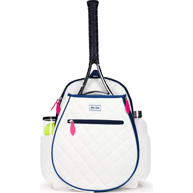 Jr Love Tennis Backpack, Quilted White, Navy & Pink