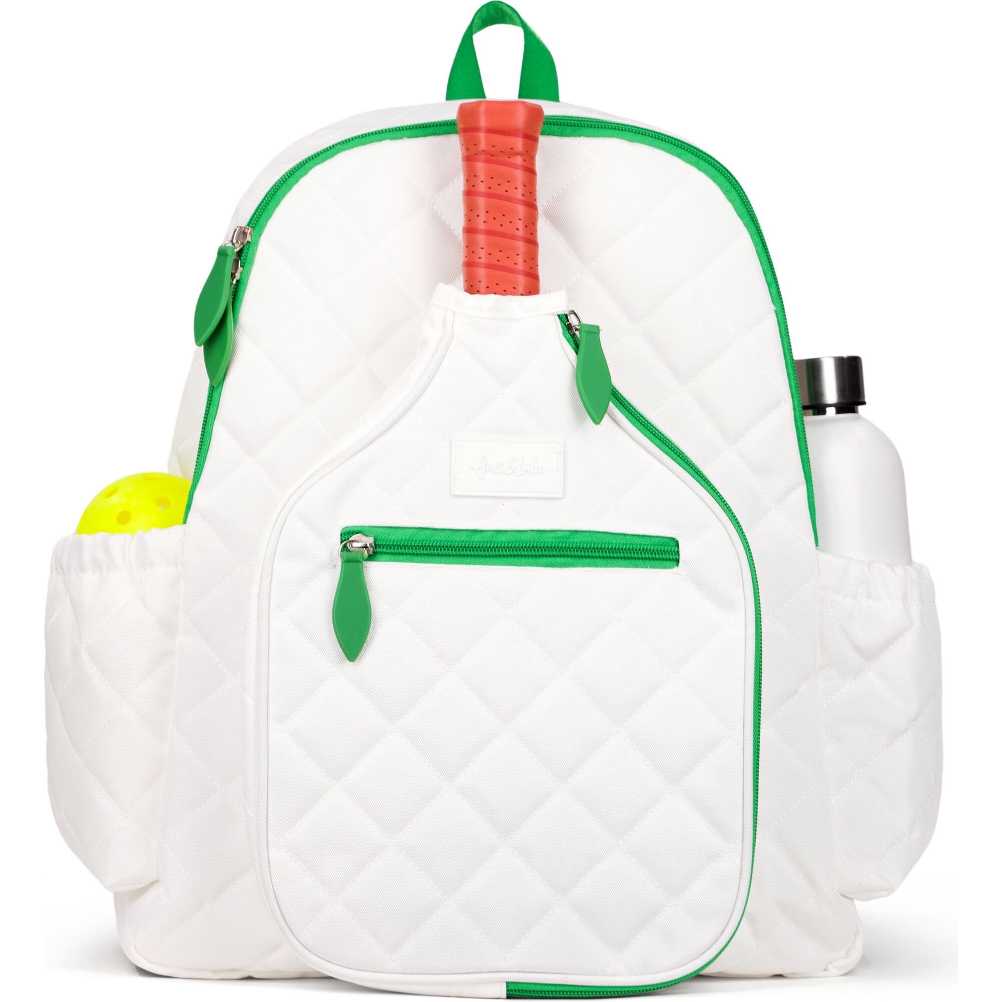Pickleball Time Backpack, Quilted White & Green - Bags - 1