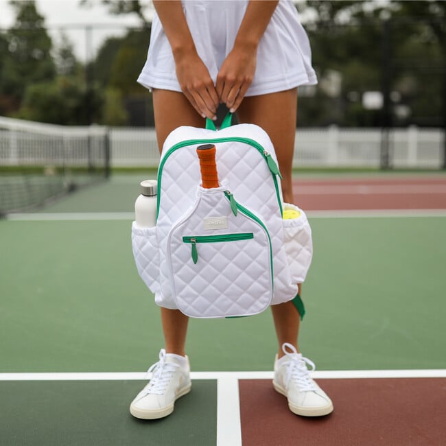 Pickleball Time Backpack, Quilted White & Green - Bags - 2