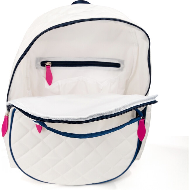 Jr Love Tennis Backpack, Quilted White, Navy & Pink - Backpacks - 3