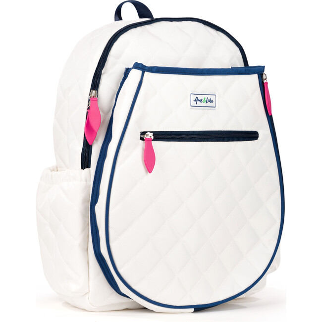 Jr Love Tennis Backpack, Quilted White, Navy & Pink - Backpacks - 4