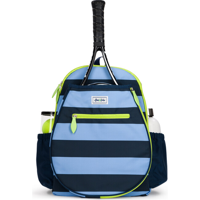 Big Love Tennis Backpack, Navy Blue Stripes