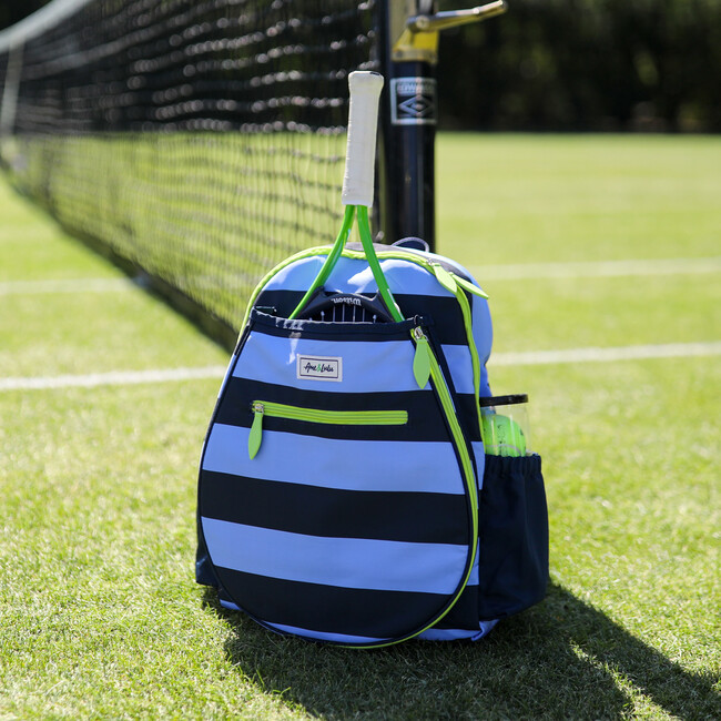 Big Love Tennis Backpack, Navy Blue Stripes