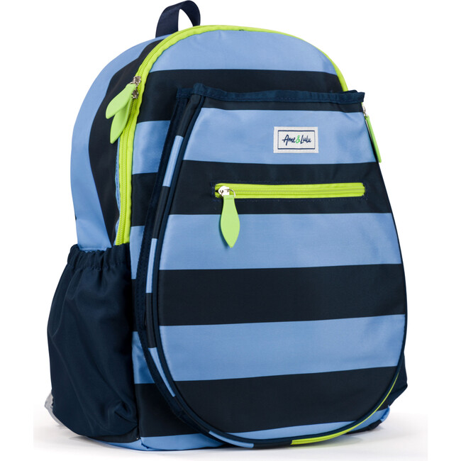 Big Love Tennis Backpack, Navy Blue Stripes - Backpacks - 4