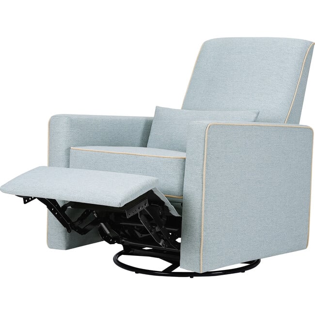 Piper Recliner & Swivel Glider, Heathered Blue & Cream Piping - Nursery Chairs - 4