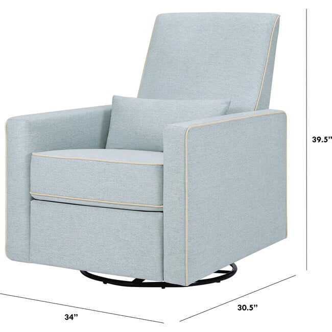 Piper Recliner & Swivel Glider, Heathered Blue & Cream Piping - Nursery Chairs - 8