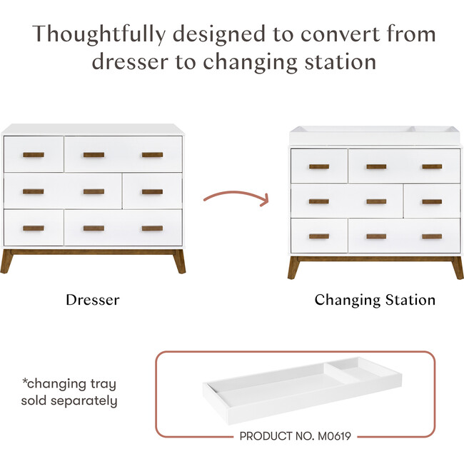 Scoot 6-Drawer Dresser, White & Natural Walnut - Dressers - 3