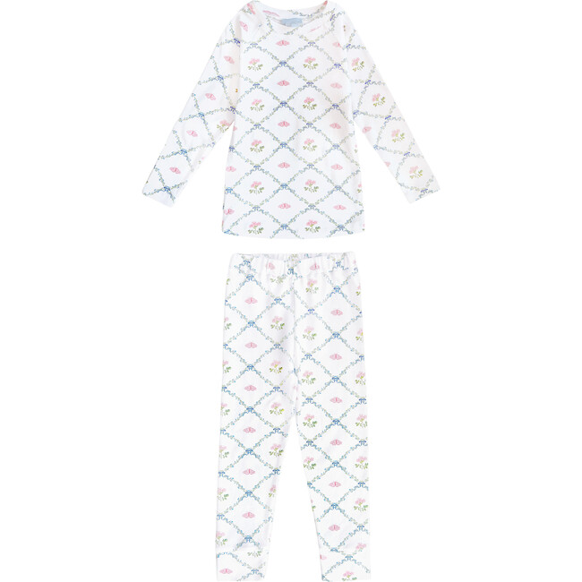 The Tiny Butterfly Trellis Pajama Set, White & Multicolors