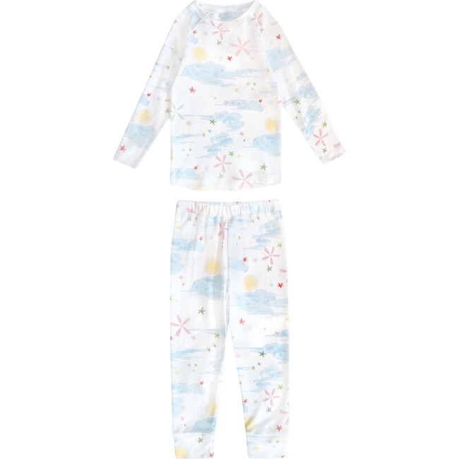 The Tiny Celestial Print Pajama Set, White & Multicolors