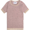 Ribbed Knit Short Sleeve Retro Top, Ash Rose - Shirts - 1 - thumbnail