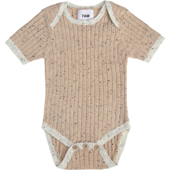 Ribbed Knit Short Sleeve Retro Bodysuit, Oat