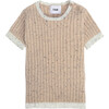 Ribbed Knit Short Sleeve Retro Top, Oat - Shirts - 1 - thumbnail