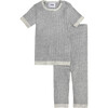 Ribbed Knit Short Sleeve Retro Top, Heather Grey - Shirts - 2