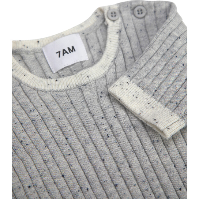 Ribbed Knit Short Sleeve Retro Top, Heather Grey - Shirts - 4
