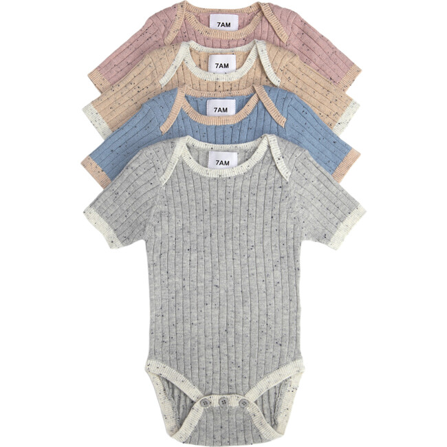 Ribbed Knit Short Sleeve Retro Bodysuit, Oat - Bodysuits - 5