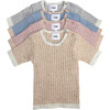Ribbed Knit Short Sleeve Retro Top, Heather Grey - Shirts - 6