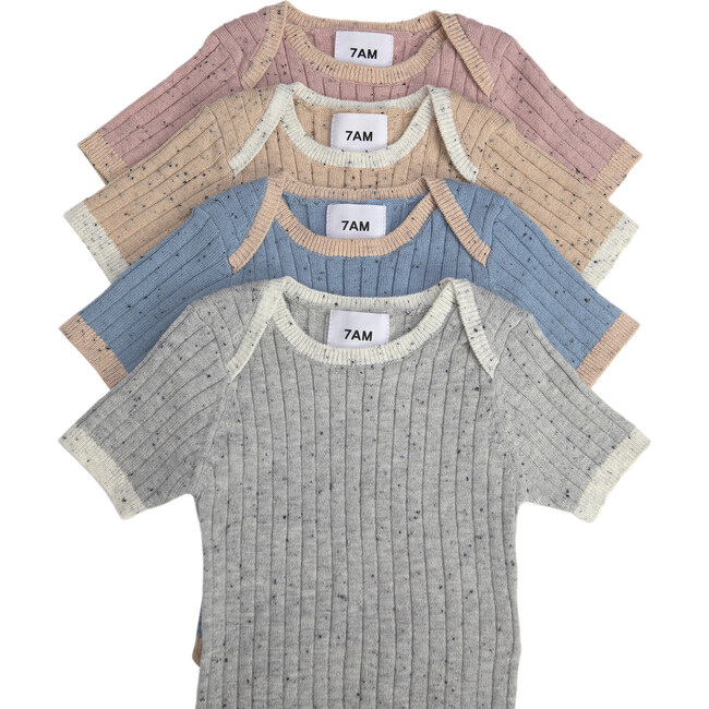 Ribbed Knit Short Sleeve Retro Bodysuit, Oat - Bodysuits - 7