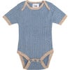 Ribbed Knit Short Sleeve Retro Bodysuit, Lake Blue - Bodysuits - 1 - thumbnail