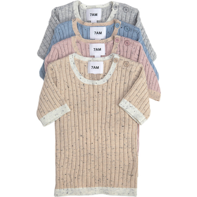 Ribbed Knit Short Sleeve Retro Top, Heather Grey - Shirts - 8