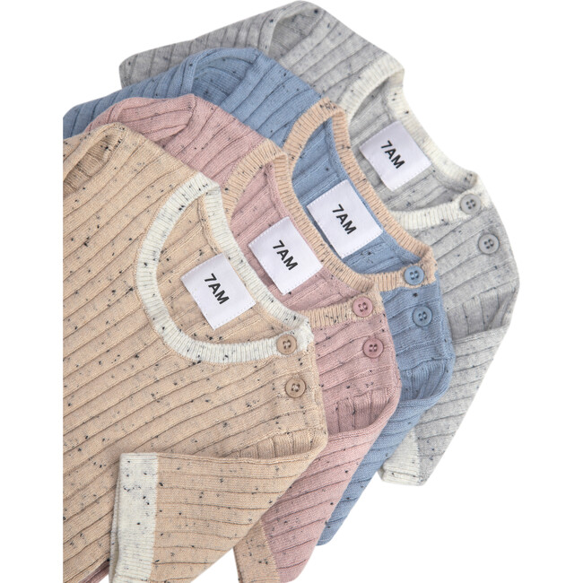 Ribbed Knit Short Sleeve Retro Top, Heather Grey - Shirts - 9