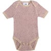 Ribbed Knit Short Sleeve Retro Bodysuit, Ash Rose - Bodysuits - 1 - thumbnail