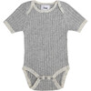 Ribbed Knit Short Sleeve Retro Bodysuit, Heather Grey - Bodysuits - 1 - thumbnail