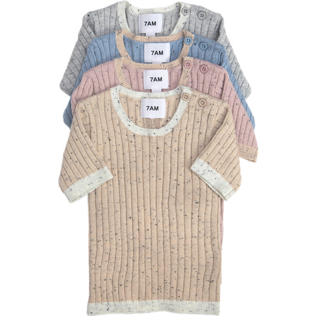 Ribbed Knit Short Sleeve Retro Top, Ash Rose - Shirts - 8