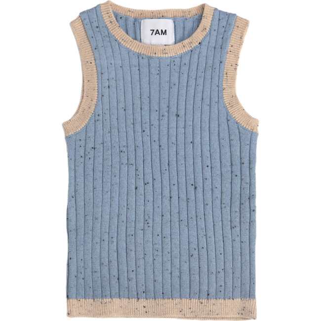 Ribbed Knit Retro Tank Top, Lake Blue