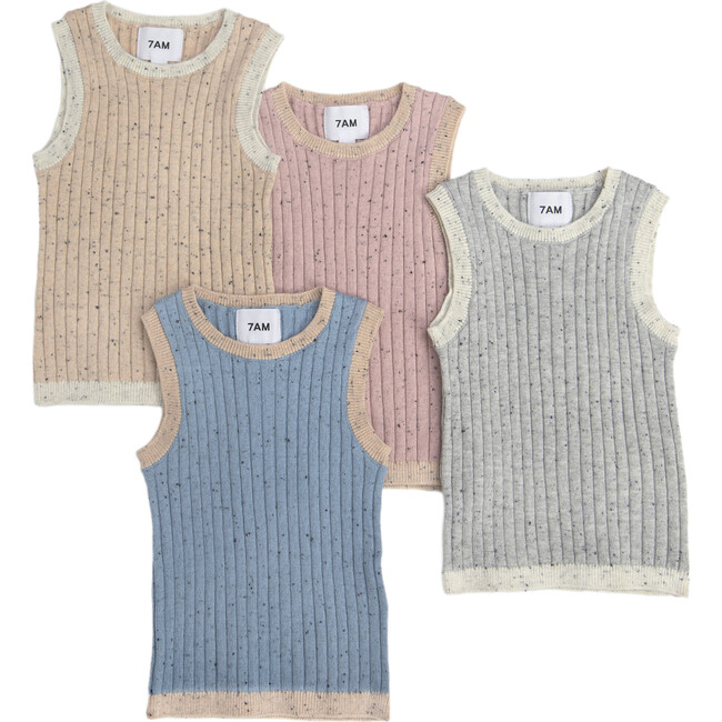 Ribbed Knit Retro Tank Top, Heather Grey - Shirts - 3