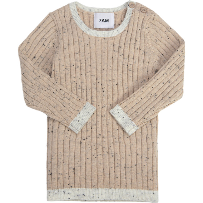 Ribbed Knit Long Sleeve Retro Top, Oat - Shirts - 2