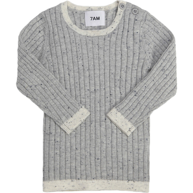 Ribbed Knit Long Sleeve Retro Top, Heather Grey - Shirts - 2