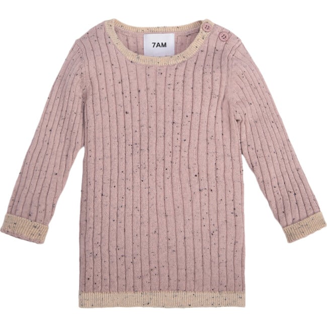 Ribbed Knit Long Sleeve Retro Top, Ash Rose - Shirts - 2