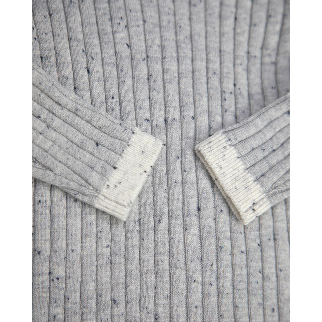 Ribbed Knit Long Sleeve Retro Top, Heather Grey - Shirts - 5