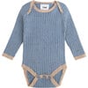 Ribbed Knit Long Sleeve Retro Bodysuit, Lake Blue - Bodysuits - 1 - thumbnail