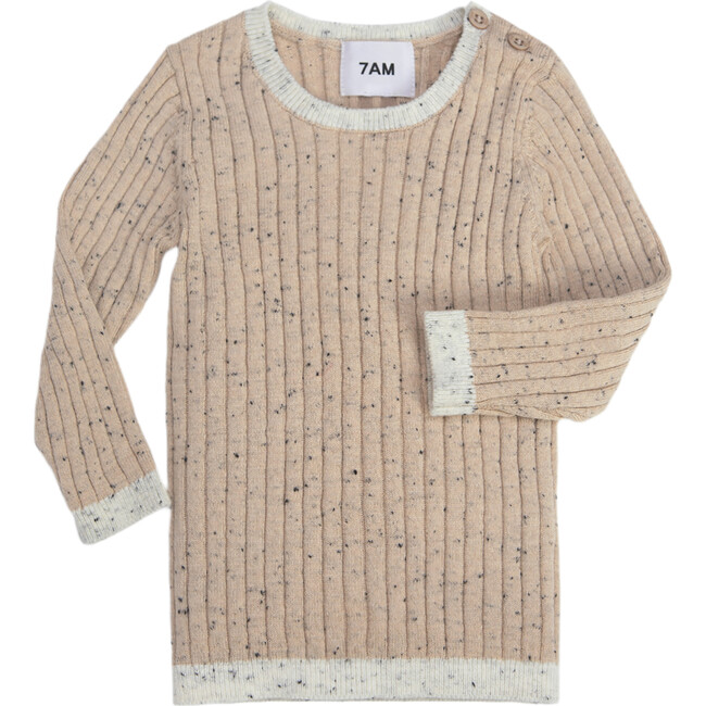 Ribbed Knit Long Sleeve Retro Top, Oat - Shirts - 5