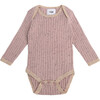 Ribbed Knit Long Sleeve Retro Bodysuit, Ash Rose - Bodysuits - 1 - thumbnail