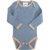 Ribbed Knit Long Sleeve Retro Bodysuit, Lake Blue - Bodysuits - 2