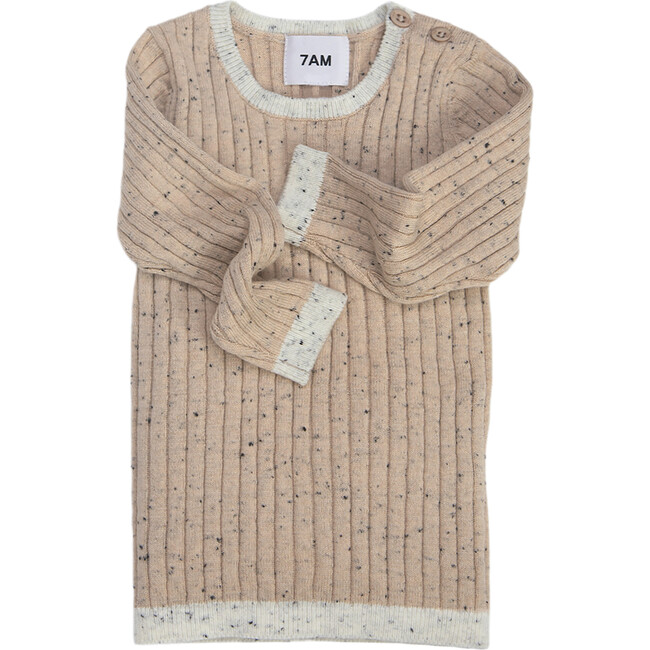 Ribbed Knit Long Sleeve Retro Top, Oat - Shirts - 7