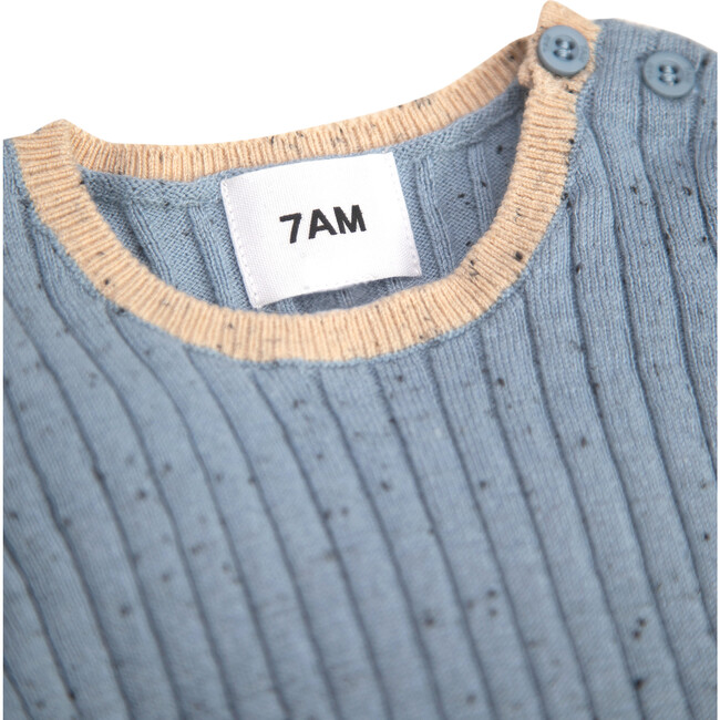 Ribbed Knit Long Sleeve Retro Top, Lake Blue - Shirts - 3