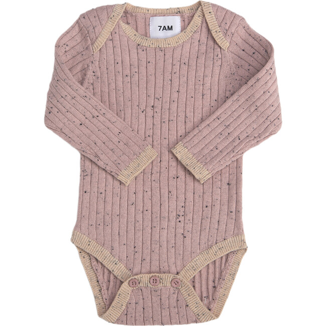 Ribbed Knit Long Sleeve Retro Bodysuit, Ash Rose - Bodysuits - 2