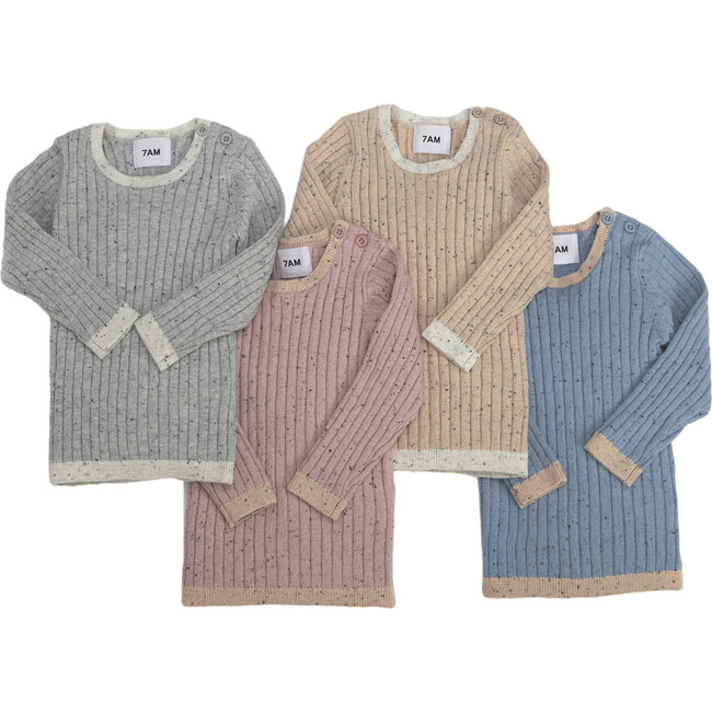 Ribbed Knit Long Sleeve Retro Top, Oat - Shirts - 9