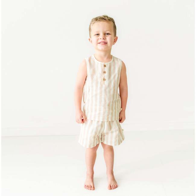 Organic Tank and Shorts Set, Beige Stripes - Mixed Apparel Set - 2