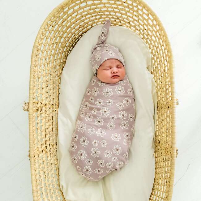 Organic Swaddle Blanket & Hat, Daisies - Swaddles - 2