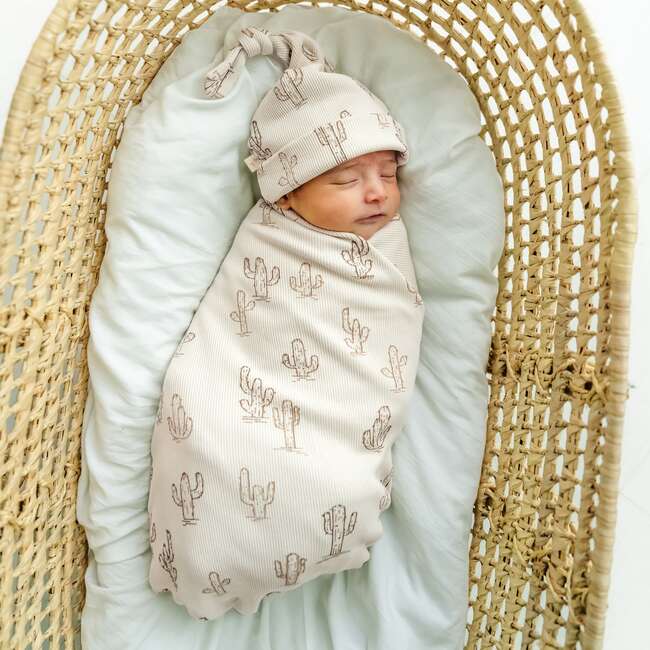 Organic Swaddle Blanket & Hat, Cactus - Swaddles - 2