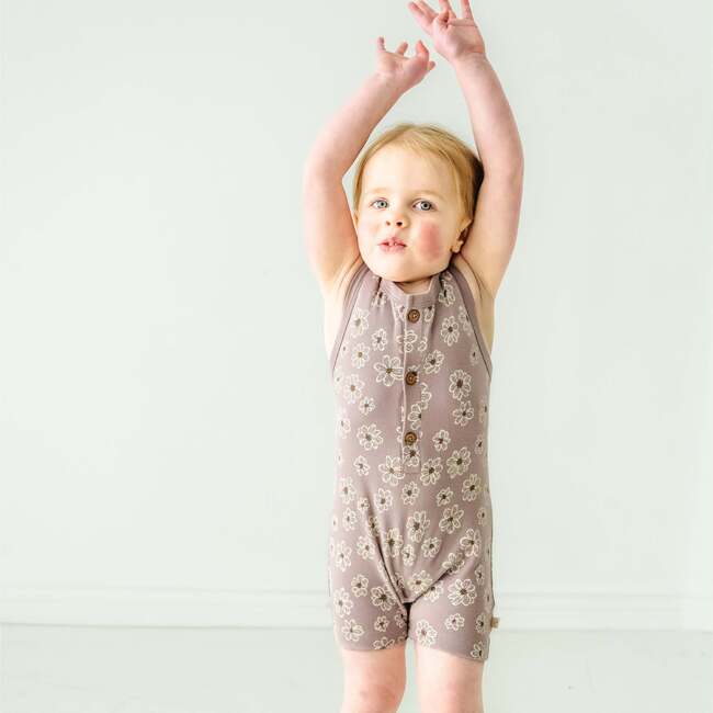 Organic Sleeveless Short Romper, Daisies - Rompers - 2