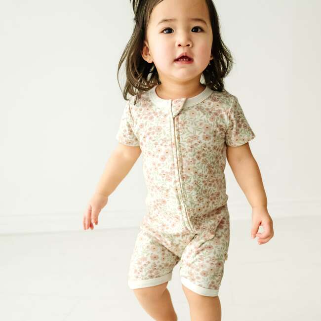 Organic Short Zip Romper, Summer Floral - Rompers - 2